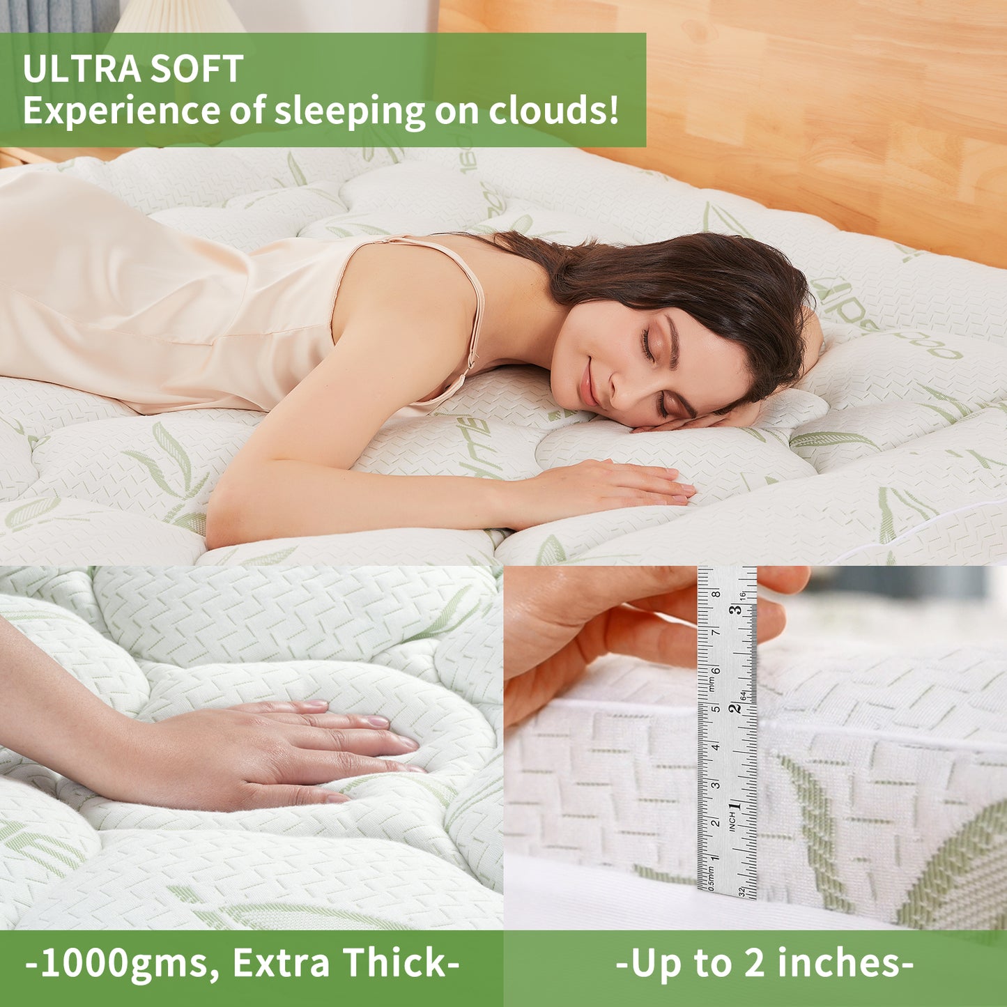 Bamboo Mattress Topper with 1 Pillow Protector