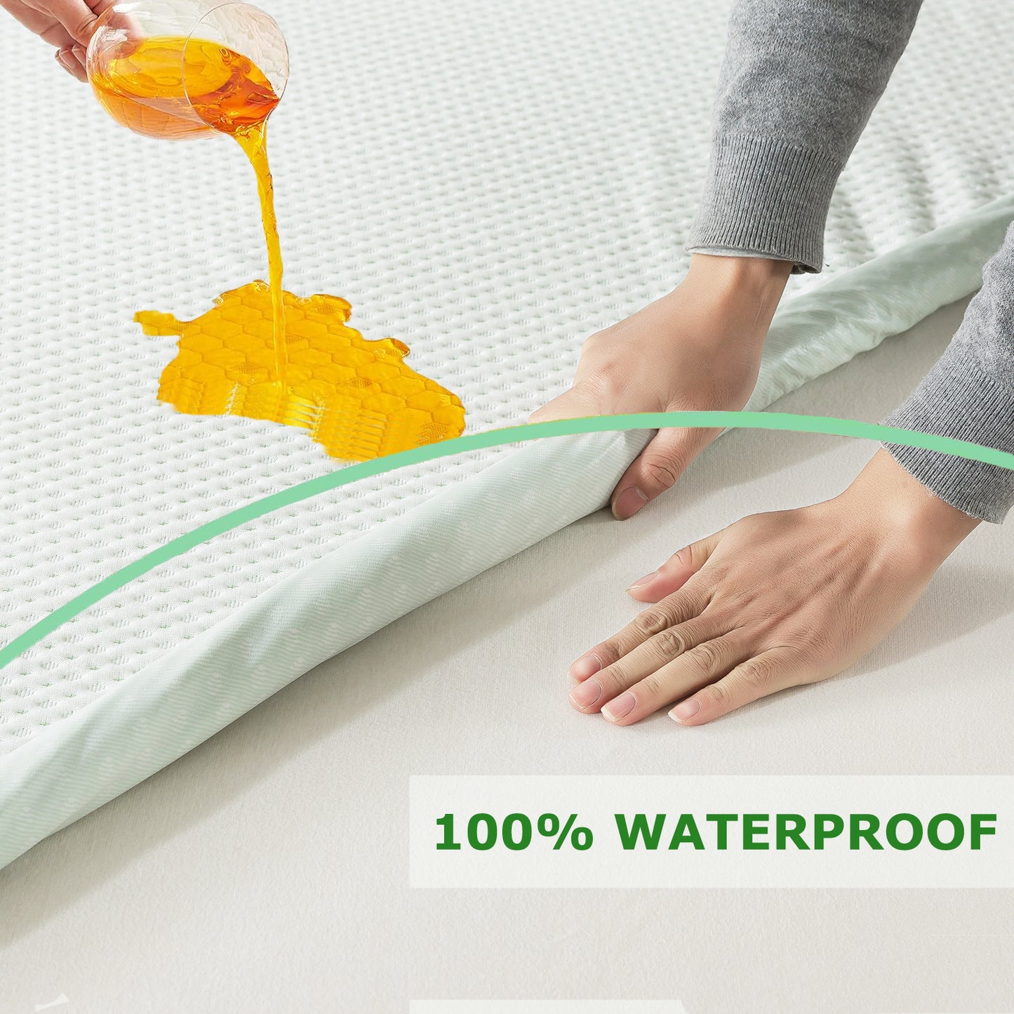 Waterproof Bamboo Mattress Protector with 1 Pillow Protector